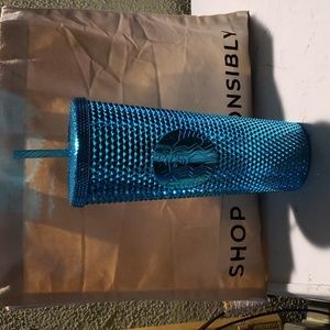 Starbucks BLUE Chrome Metallic Bling 24 oz Venti Summer 2023 Studded Tumbler